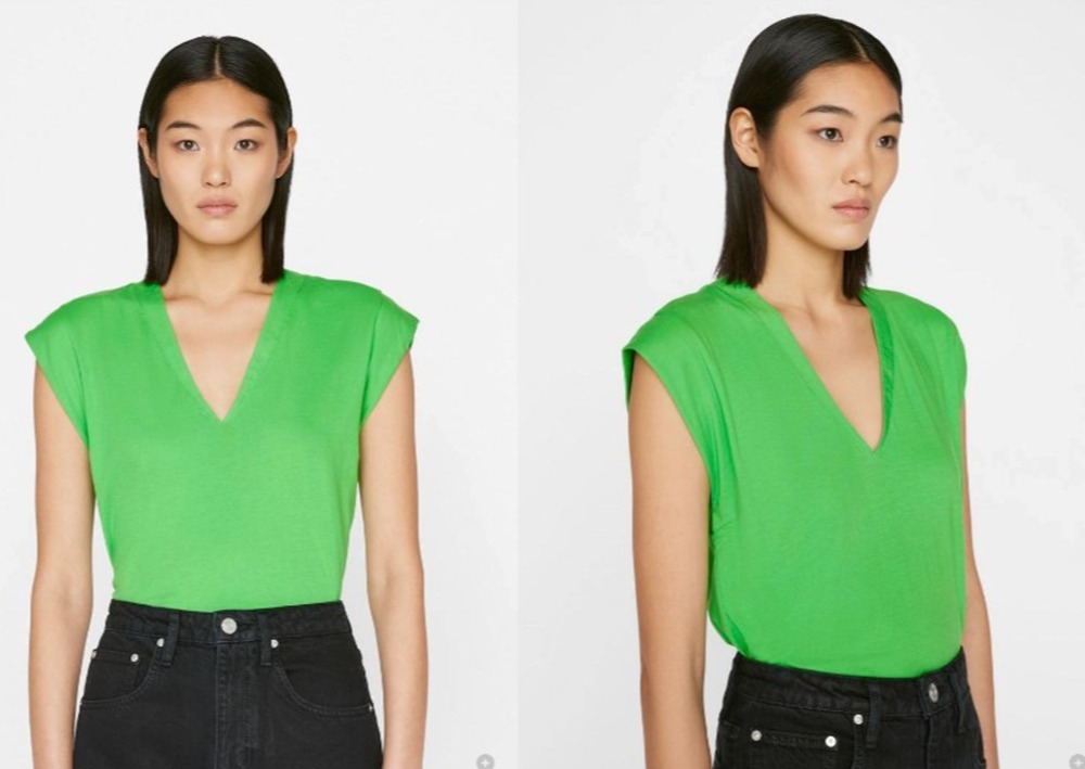 Frame Women Green Mid Rise V-Neck Cap Short Sleeve T-Shirt Top Organic Cotton M